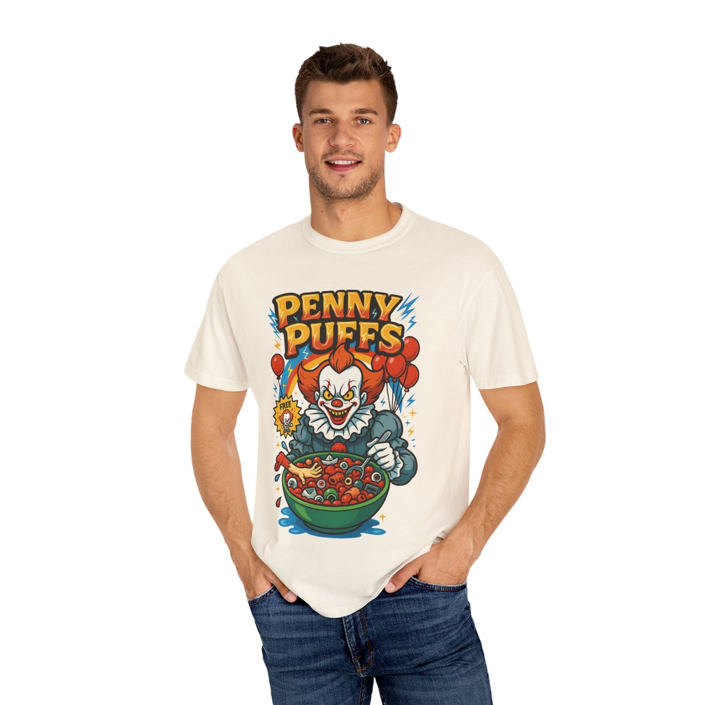 Penny Puffs Unisex T-shirt | Fun Retro Graphic Tee, Halloween Costume, Gift for Horror Fans, Cartoon Apparel, Clown Shirt