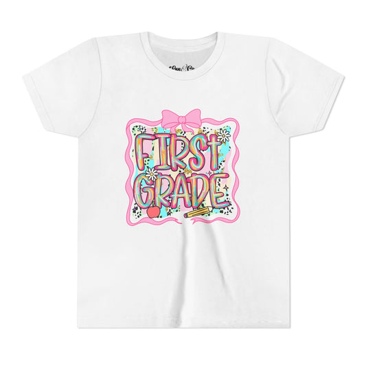 🎀 1st Grade First Day of School Shirt – Glitter Frame Girl Tee