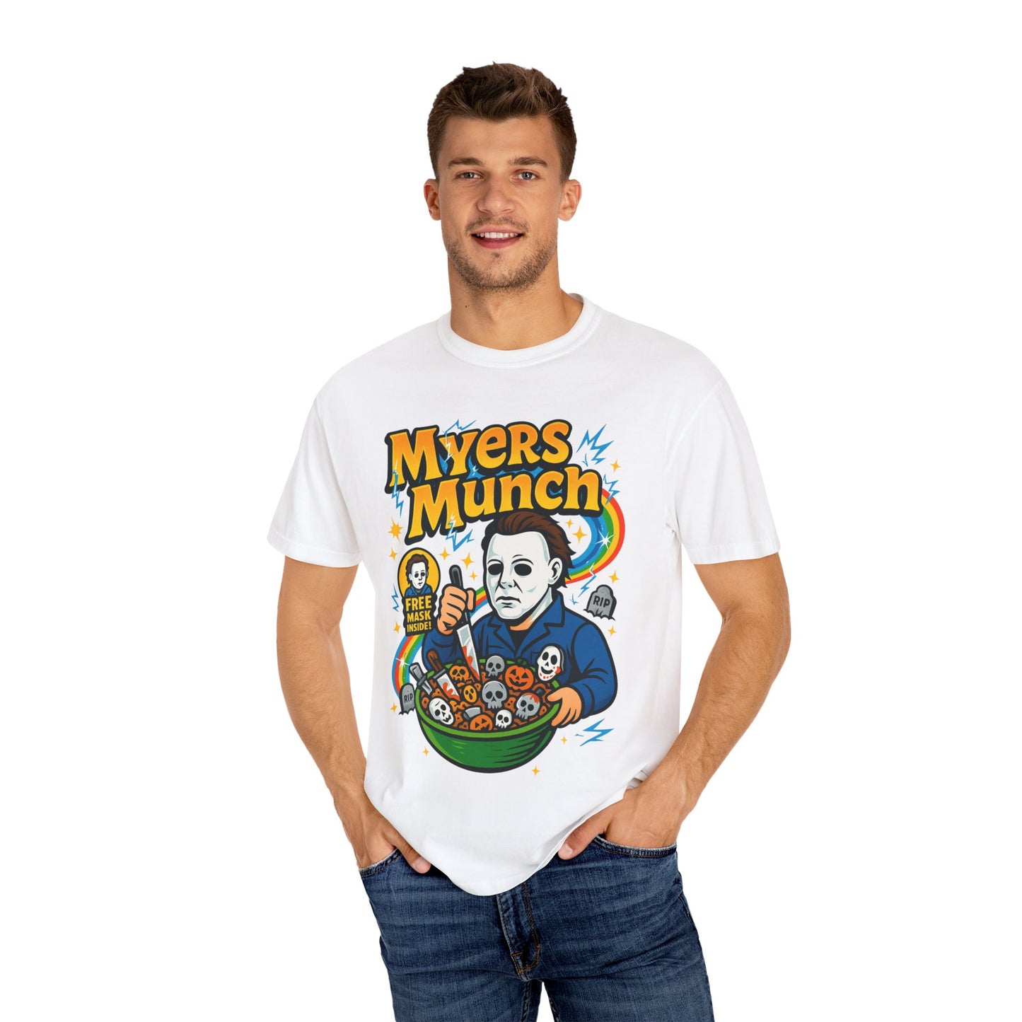 Halloween-Themed Unisex T-Shirt with Myers Munch Design, Perfect for Spooky Season, Costume Parties, Horror Movie Lovers, Gifts