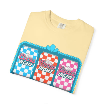 🍻 Coors Light Retro Tee – Checkerboard Can Design for Party Girls & Chill Queens 🎉
