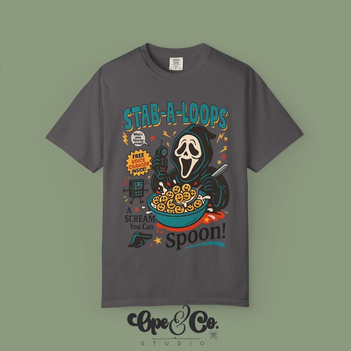 Stab-A-Loops Tee – Ghostface Cereal Shirt 🍽️🔪 A Scream You Can Spoon!
