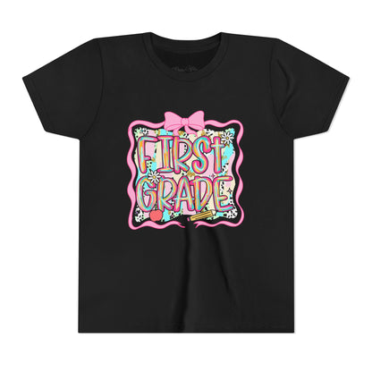 🎀 1st Grade First Day of School Shirt – Glitter Frame Girl Tee