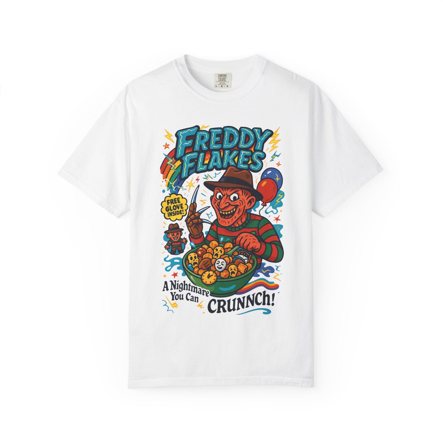 Freddy Flakes Unisex Garment-Dyed T-shirt | Horror-Themed Tee, Funny Gift, Movie Merchandise, Halloween Costume, Casual Wear