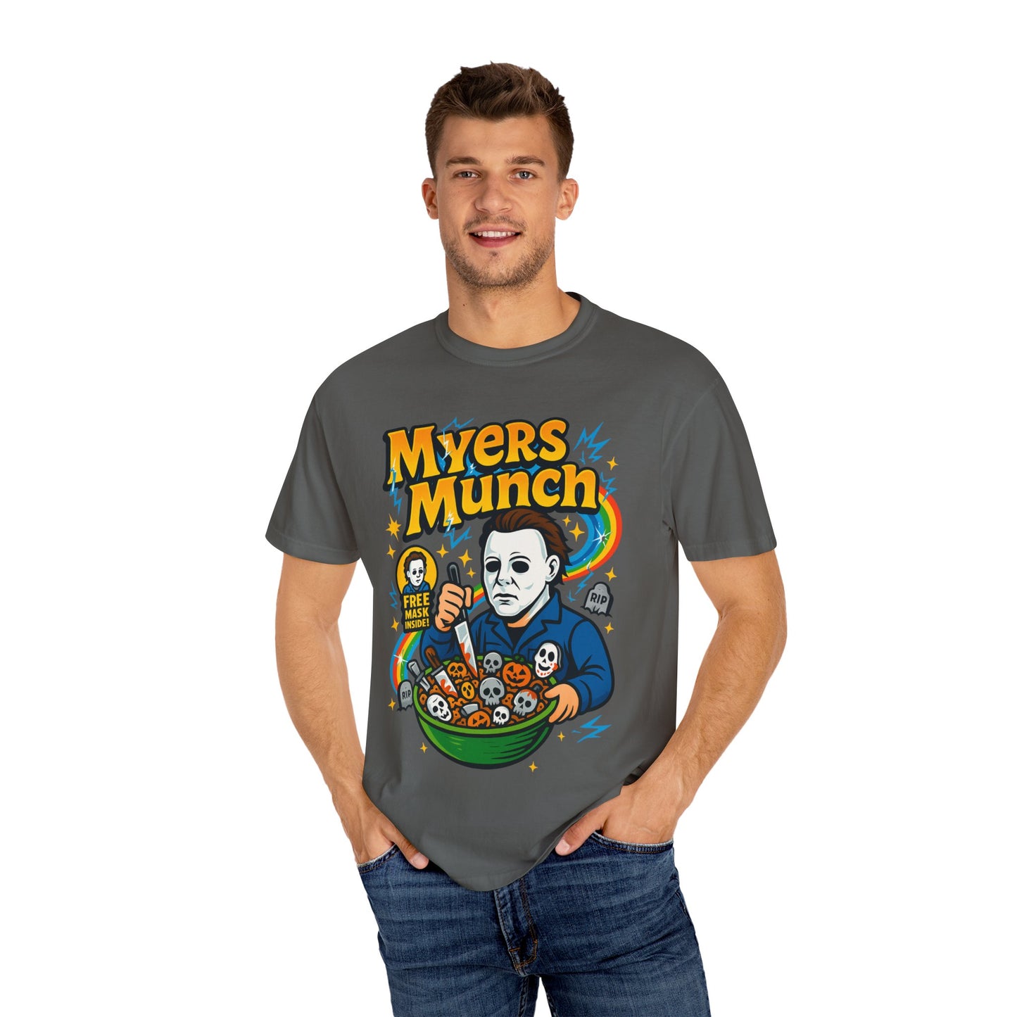 Halloween-Themed Unisex T-Shirt with Myers Munch Design, Perfect for Spooky Season, Costume Parties, Horror Movie Lovers, Gifts