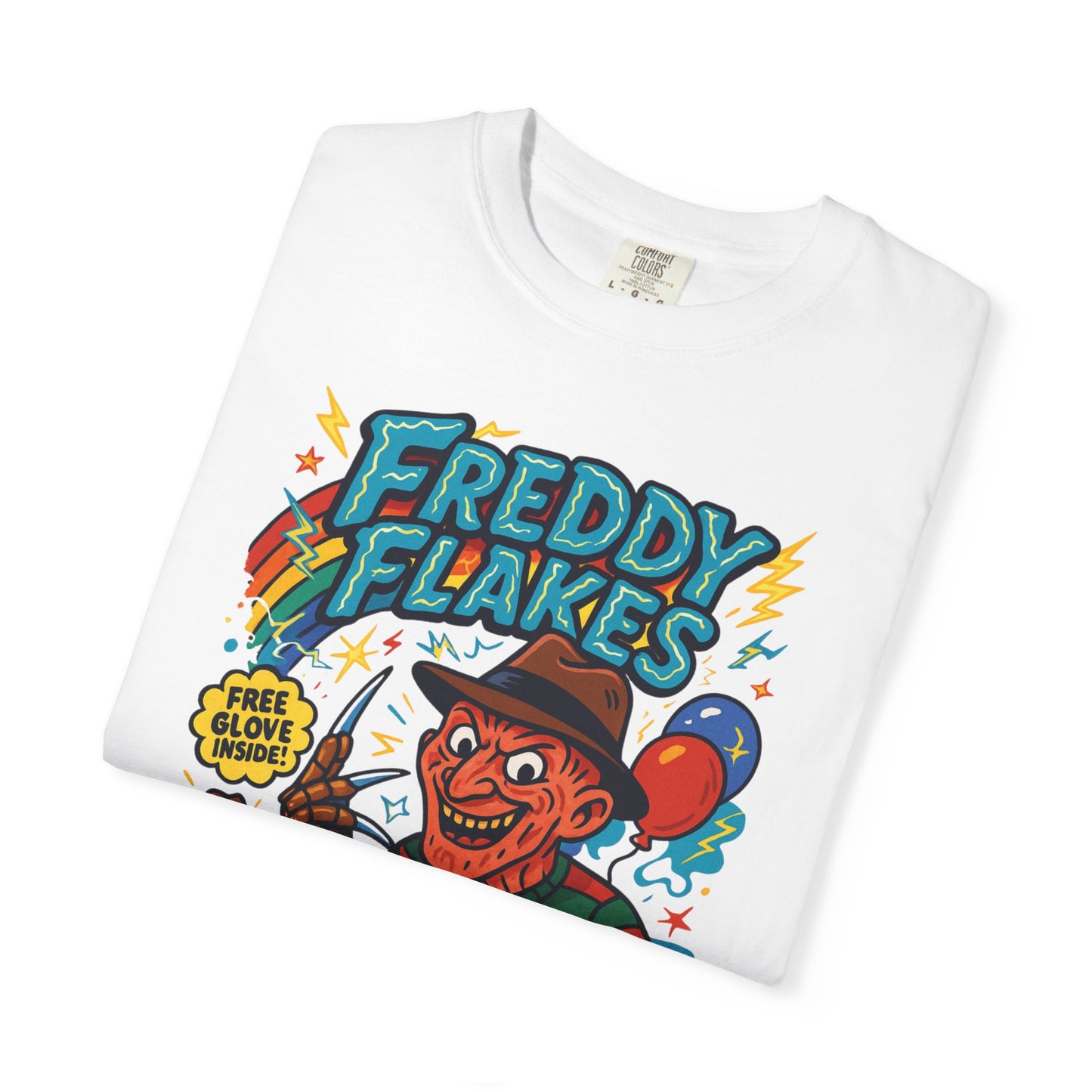 Freddy Flakes Unisex Garment-Dyed T-shirt | Horror-Themed Tee, Funny Gift, Movie Merchandise, Halloween Costume, Casual Wear