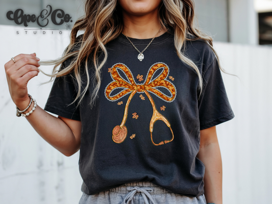 🍁 Fall Stethoscope Bow Tee