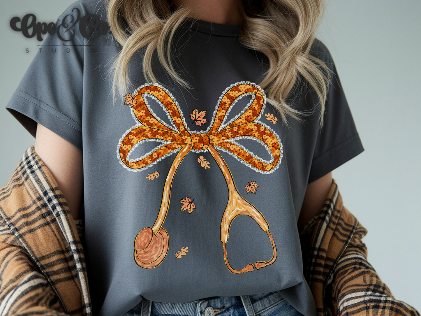 🍁 Fall Stethoscope Bow Tee