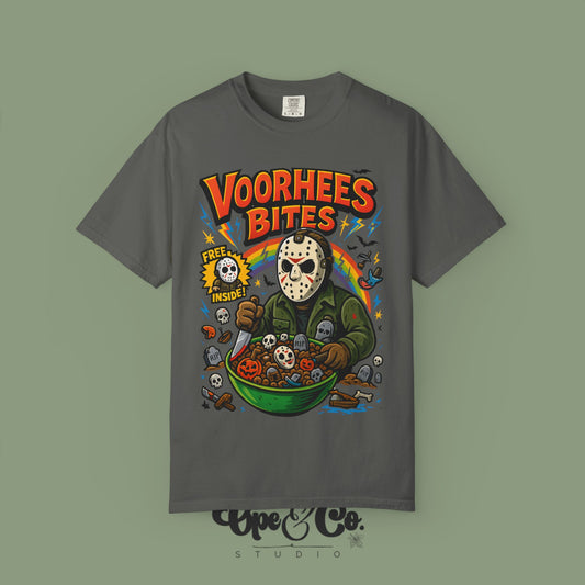Vintage Horror Graphic T-Shirt | Voorhees Bites Design | Unisex Tee for Halloween, Horror Fans, Halloween Costume, Spooky Gift, Graphic Tee