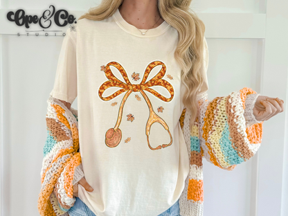 🍁 Fall Stethoscope Bow Tee