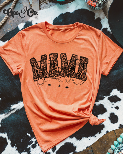 🕸️ Spooky Mama Lace Halloween Shirt – Fall Tee for Moms with Spider Details