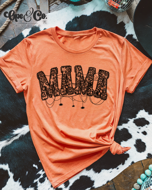 🕸️ Spooky Mama Lace Halloween Shirt – Fall Tee for Moms with Spider Details