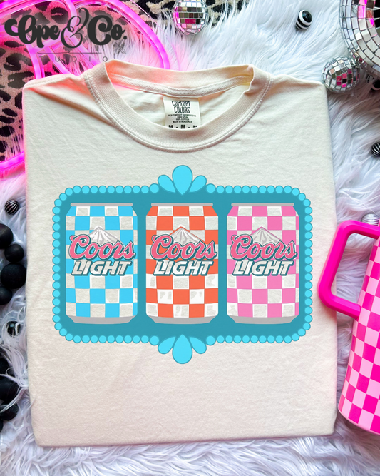 🍻 Coors Light Retro Tee – Checkerboard Can Design for Party Girls & Chill Queens 🎉