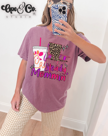 🪑 “Steady Mommin’” Tee – Leopard Chairs, Chick-fil-A & Chaos Served Cute ✨🍟