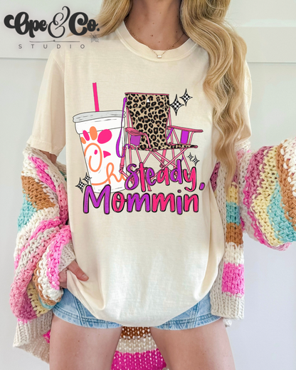🪑 “Steady Mommin’” Tee – Leopard Chairs, Chick-fil-A & Chaos Served Cute ✨🍟