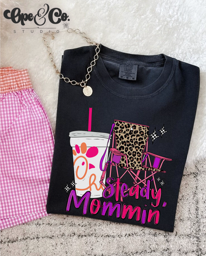 🪑 “Steady Mommin’” Tee – Leopard Chairs, Chick-fil-A & Chaos Served Cute ✨🍟