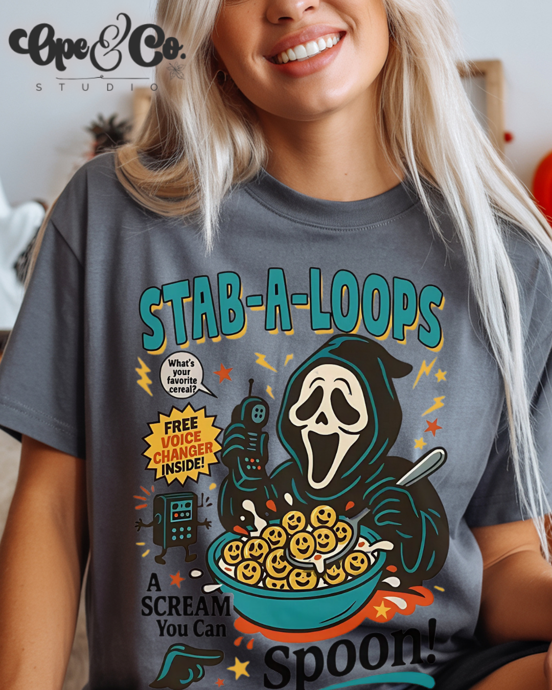 Stab-A-Loops Tee – Ghostface Cereal Shirt 🍽️🔪 A Scream You Can Spoon!