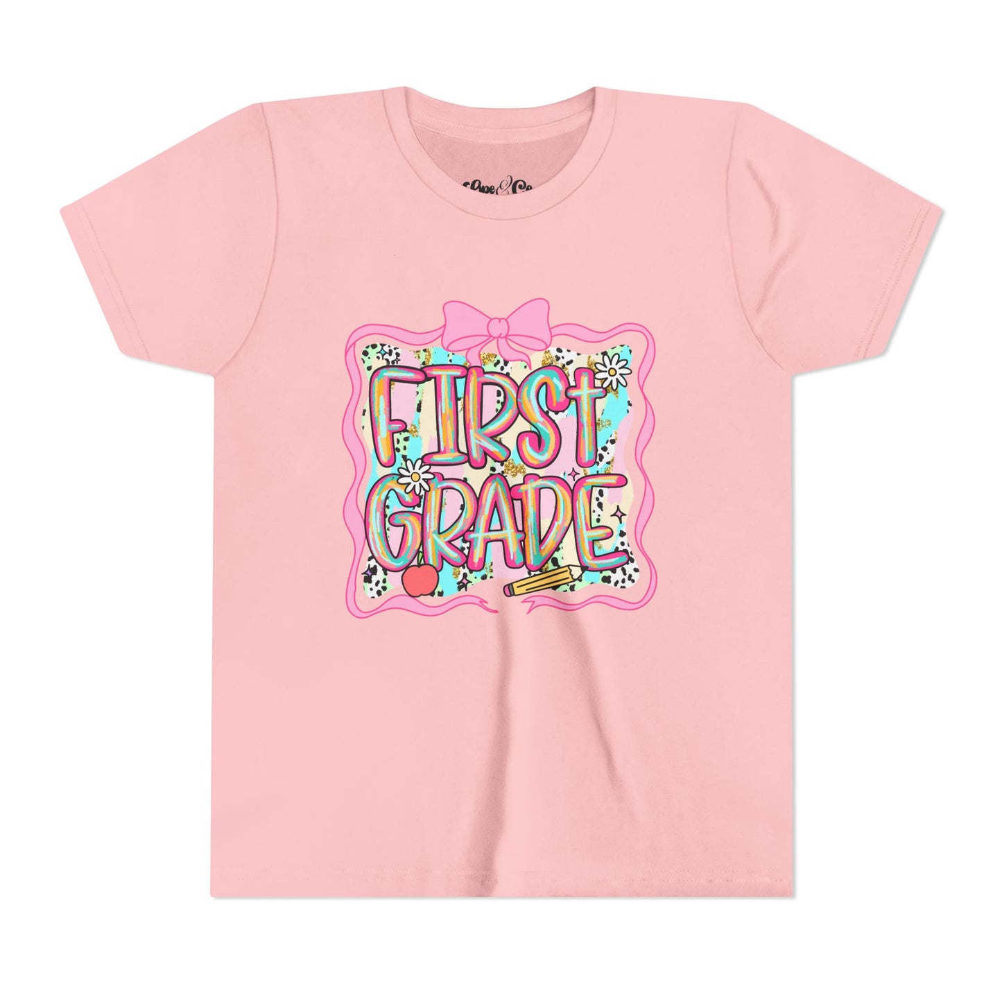 🎀 1st Grade First Day of School Shirt – Glitter Frame Girl Tee