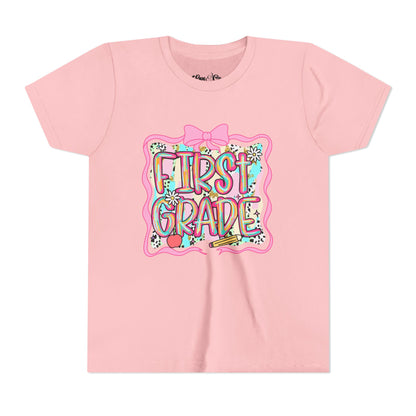 🎀 1st Grade First Day of School Shirt – Glitter Frame Girl Tee