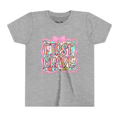 🎀 1st Grade First Day of School Shirt – Glitter Frame Girl Tee