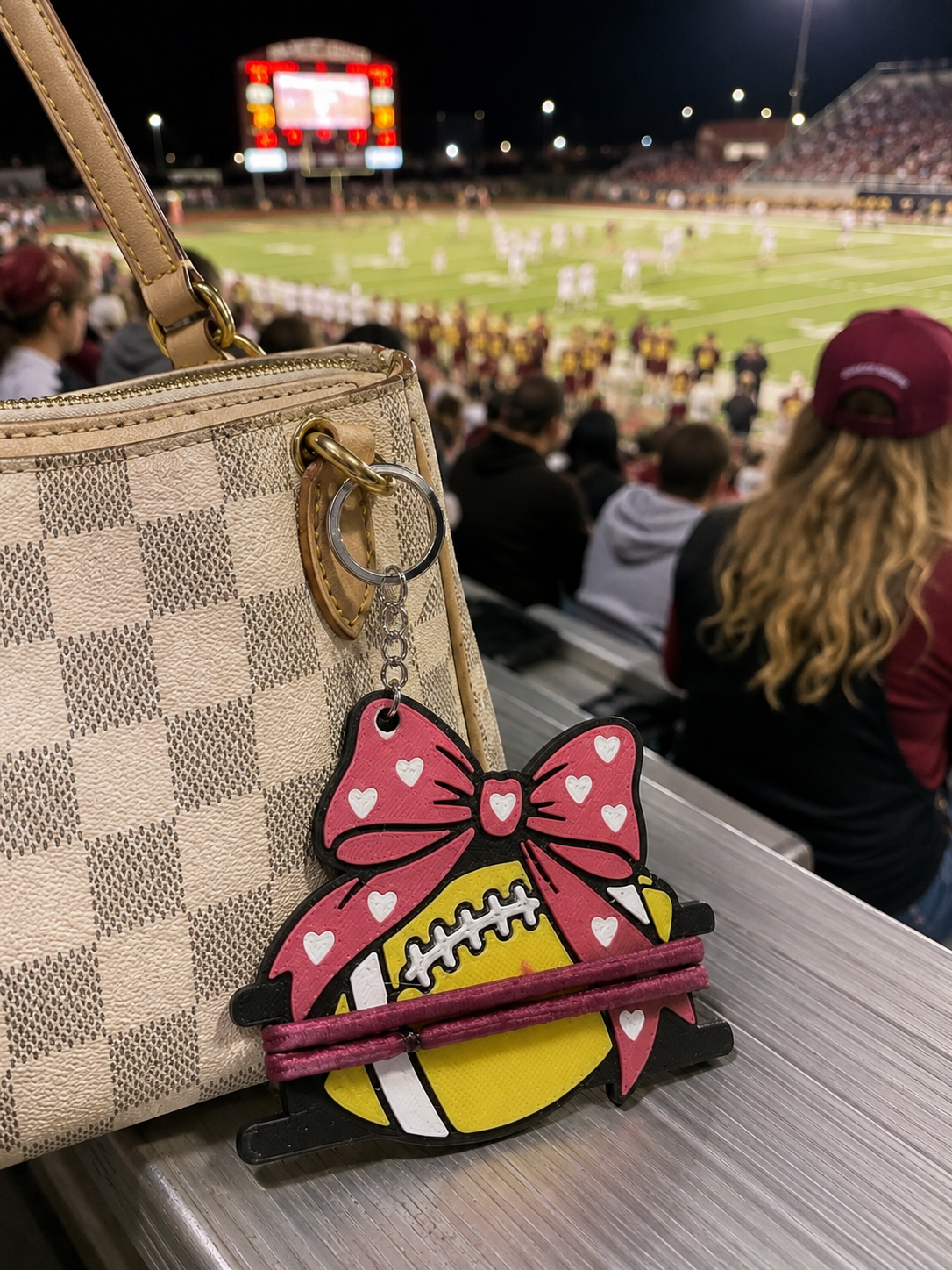 Football Hair Tie Holder Keychain with Bow | Game Day Keychain