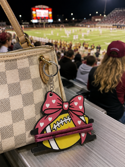 Football Hair Tie Holder Keychain with Bow | Game Day Keychain