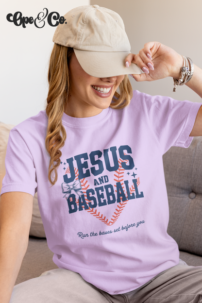 Jesus & Baseball Tee ✝️⚾️ Christian Baseball Shirt – Run the Bases Set Before You – Comfort Colors Faith Shirt – Game Day Tee