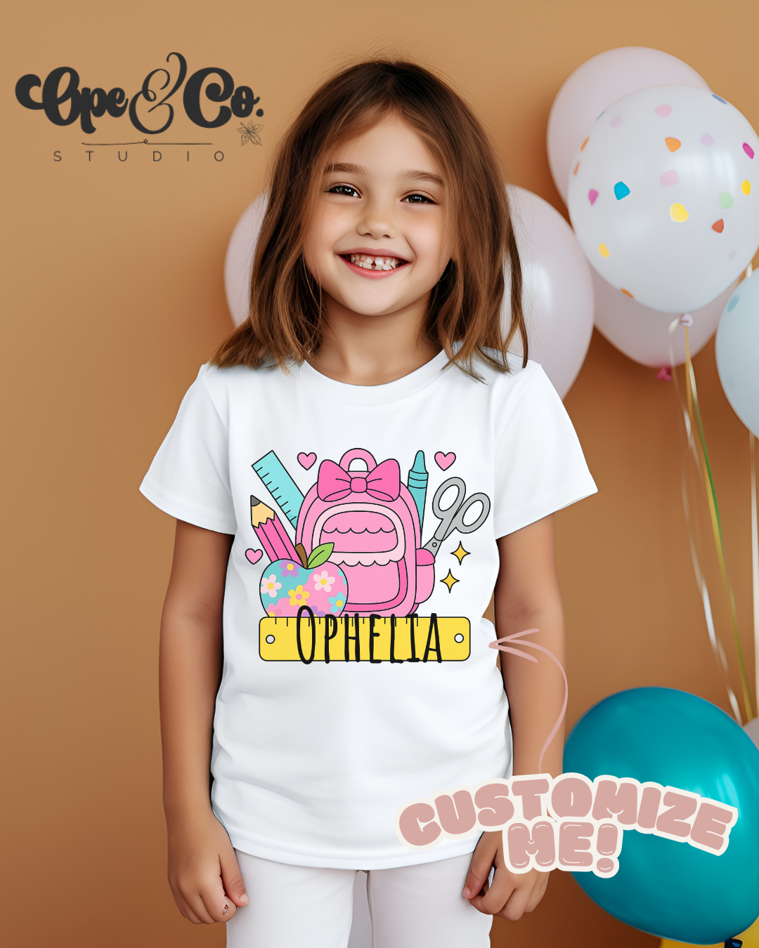 Custom Back-to-School Tee for Kids – Personalized Name Shirt for Girls ✏️🍎
